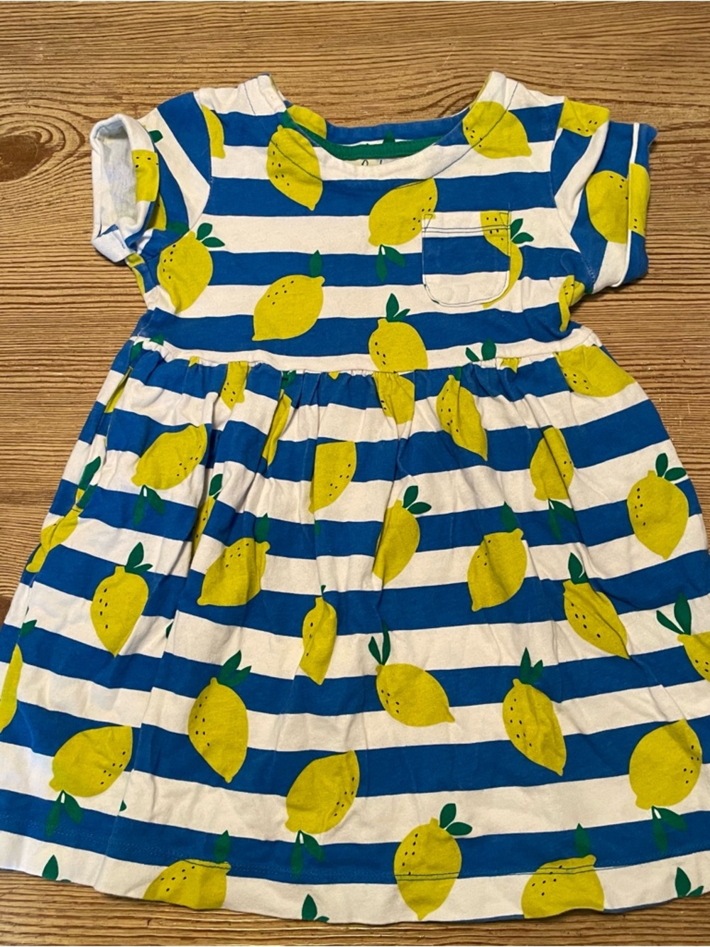 Mini Boden Blue & Yellow Lemon Stripe Dress 4-5